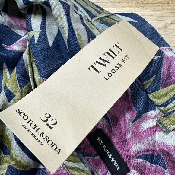 Scotch & Soda Men's Blue Floral Twilt Pleated Loose Fit Shorts Size 32 NWT - Picture 4 of 12